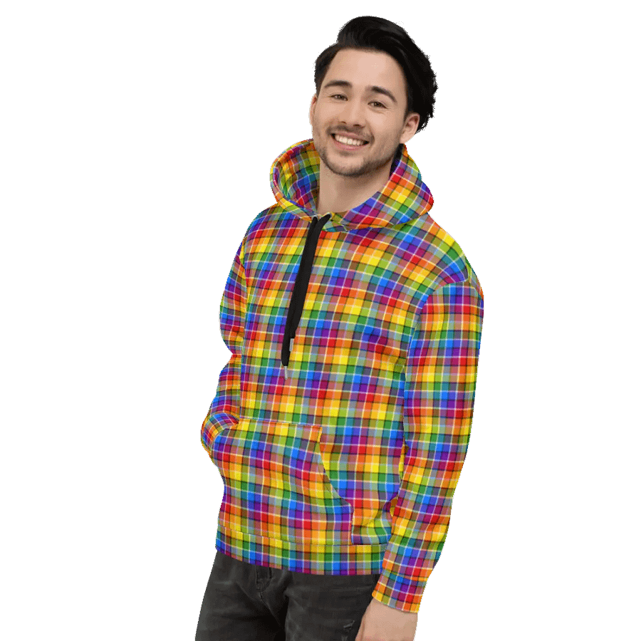 Bright Rainbow Plaid Hoodie product image (4)