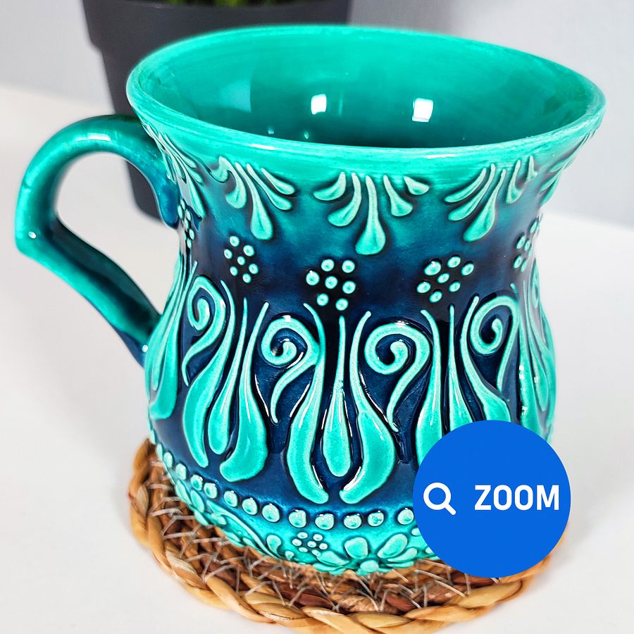 Ceramic milk/ayran cup, turquoise/green/emerald mug — handmade pottery, handmade ceramic product image (8)