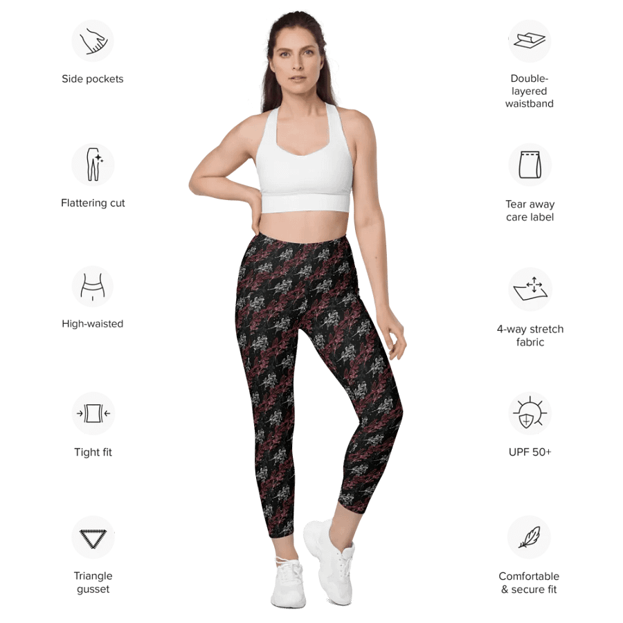 Black All-Over Print Leggings with Pockets product image (9)