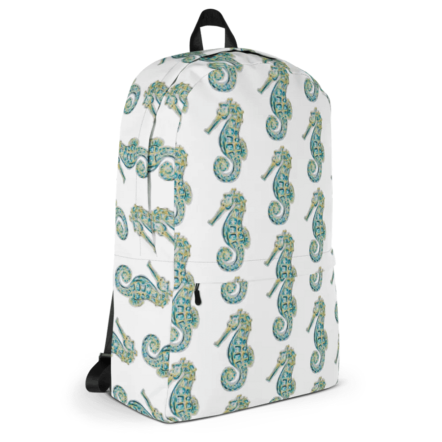 🧜‍♀️ Seahorse Shuffle Backpack | Coastal Charm | by MONIQUE FAELLA DESIGNS™ 🌊| White Background product image (3)