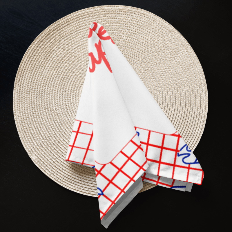 Bon Appétit Cloth Napkin Set | 4-Pack 20"x20" Soft Broadcloth Napkins | French Bistro Fish Design | Red and Blue Table Decor product image (4)