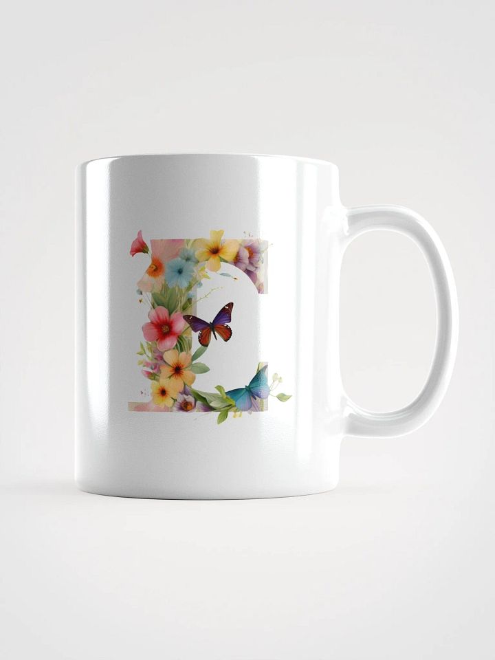 Letter E Monogram Floral Fantasy White Glossy Mug product image (1)