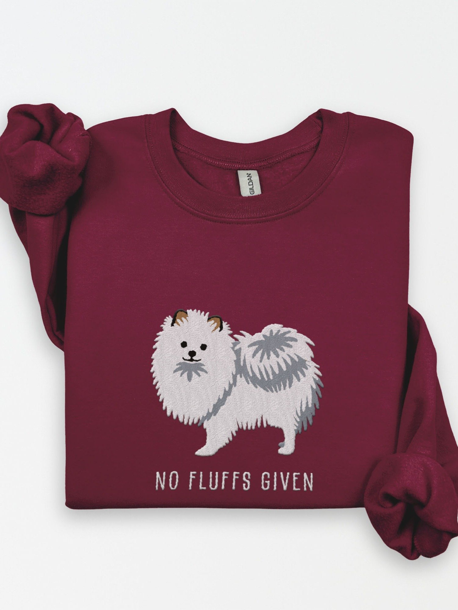 No Fluffs Given Sweatshirt (Embroidered) of a Pomeranian(White) product image (1)