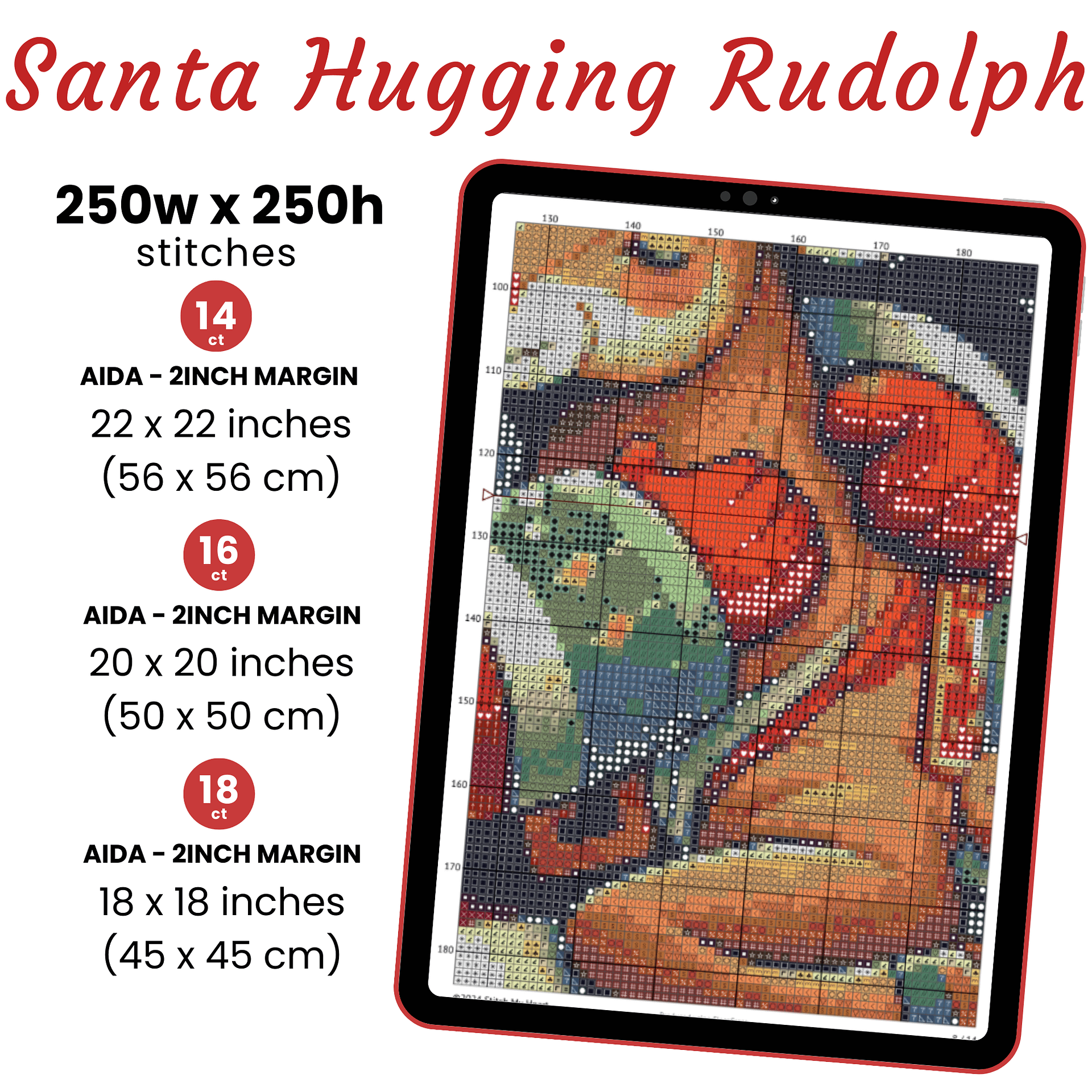 Santa Hugging Young Rudolph Cross Stitch Pattern product image (2)