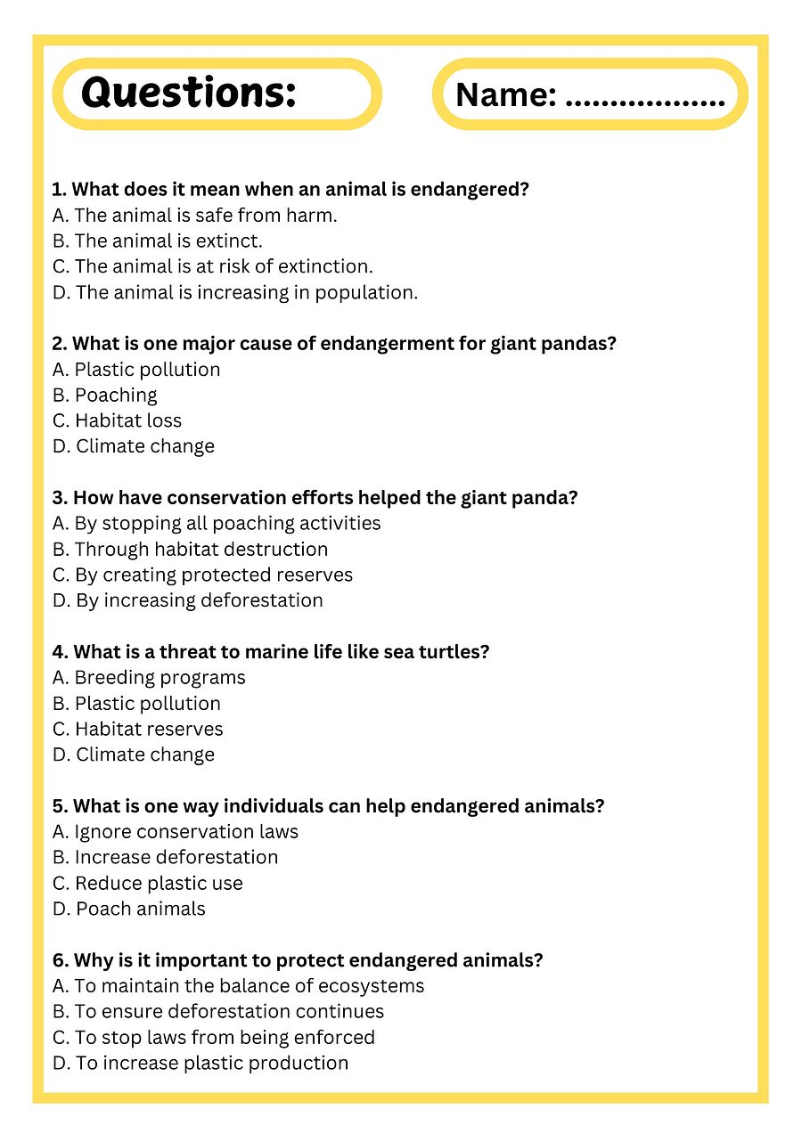 Endangered Animals Reading Passage with Comprehension Questions product image (3)