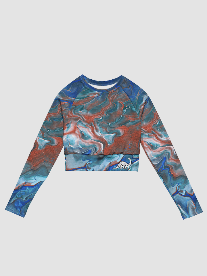 Metallic Orange Fluid Acrylic All-Over Print Long Sleeve Crop Top product image (1)
