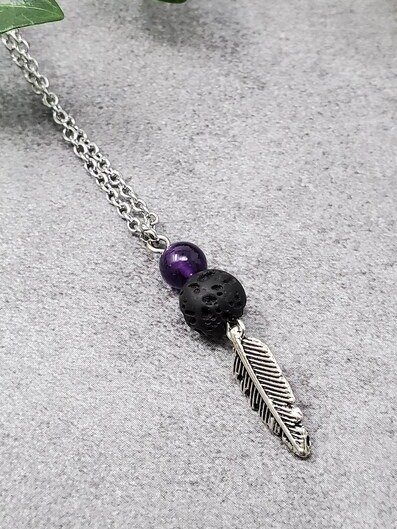 Light As a Feather Aromatherapy Necklace | Lava Stone Diffuser | Amethyst or Rose Quartz | Minimalist Healing Pendant product image (1)
