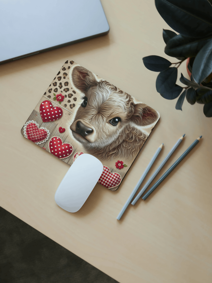 Valentine Calf Mouse Pad Sublimation Design – Adorable Love Calf Artwork for Valentine’s Day – Digital PNG Download – Ideal for Mouse Pads – 300 DPI product image (1)