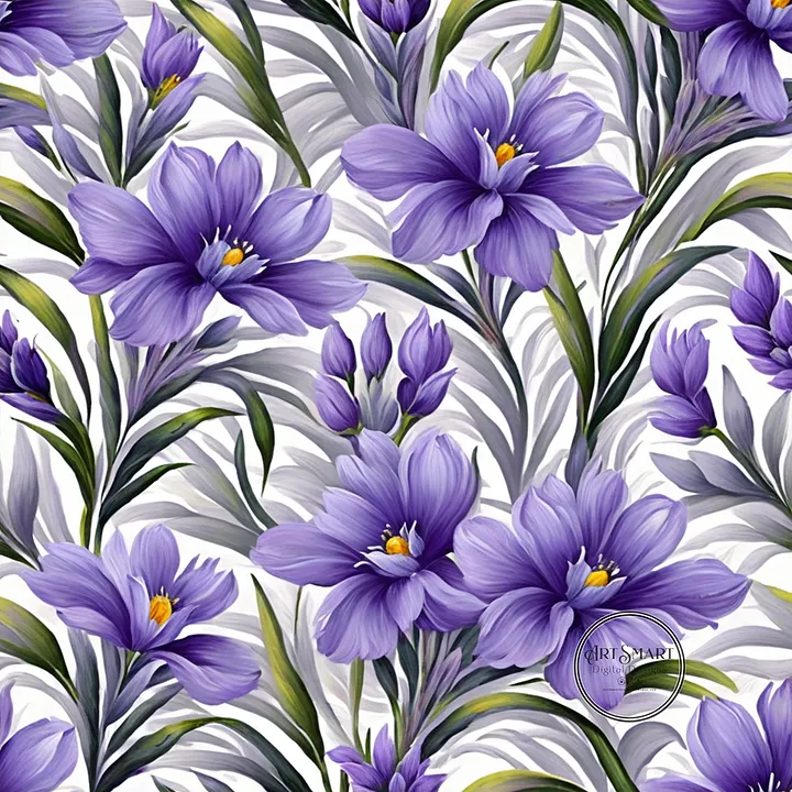 Seamless Pattern - Purple Floral Pattern on White Background product image (1)