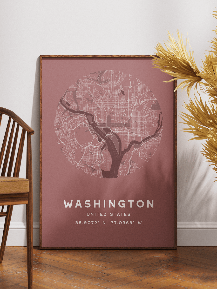 Washington Street Map Poster – Red Minimalist Circular City Art product image (1)