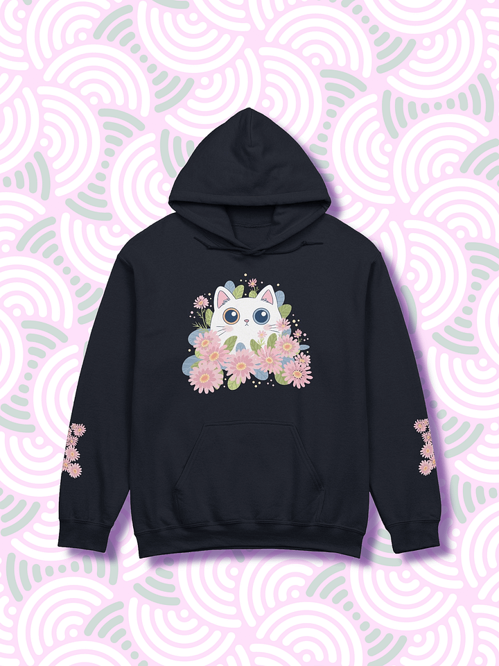 White Cat and Pink Flowers Hoodie product image (1)