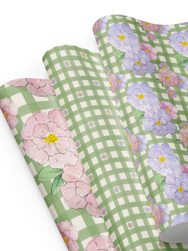 Gingham Blossoms Wrapping Paper Set of 3 Sheets product image (3)
