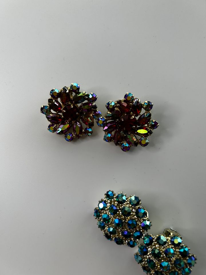 Vintage AB Crystals Clip On Earrings Lot of 2 product image (2)