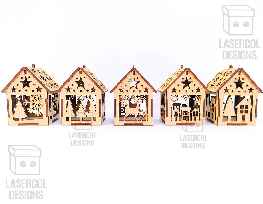 Christmas House Ornaments Set 4 (2 Sizes, 5 Styles) - Laser Cut Files product image (10)