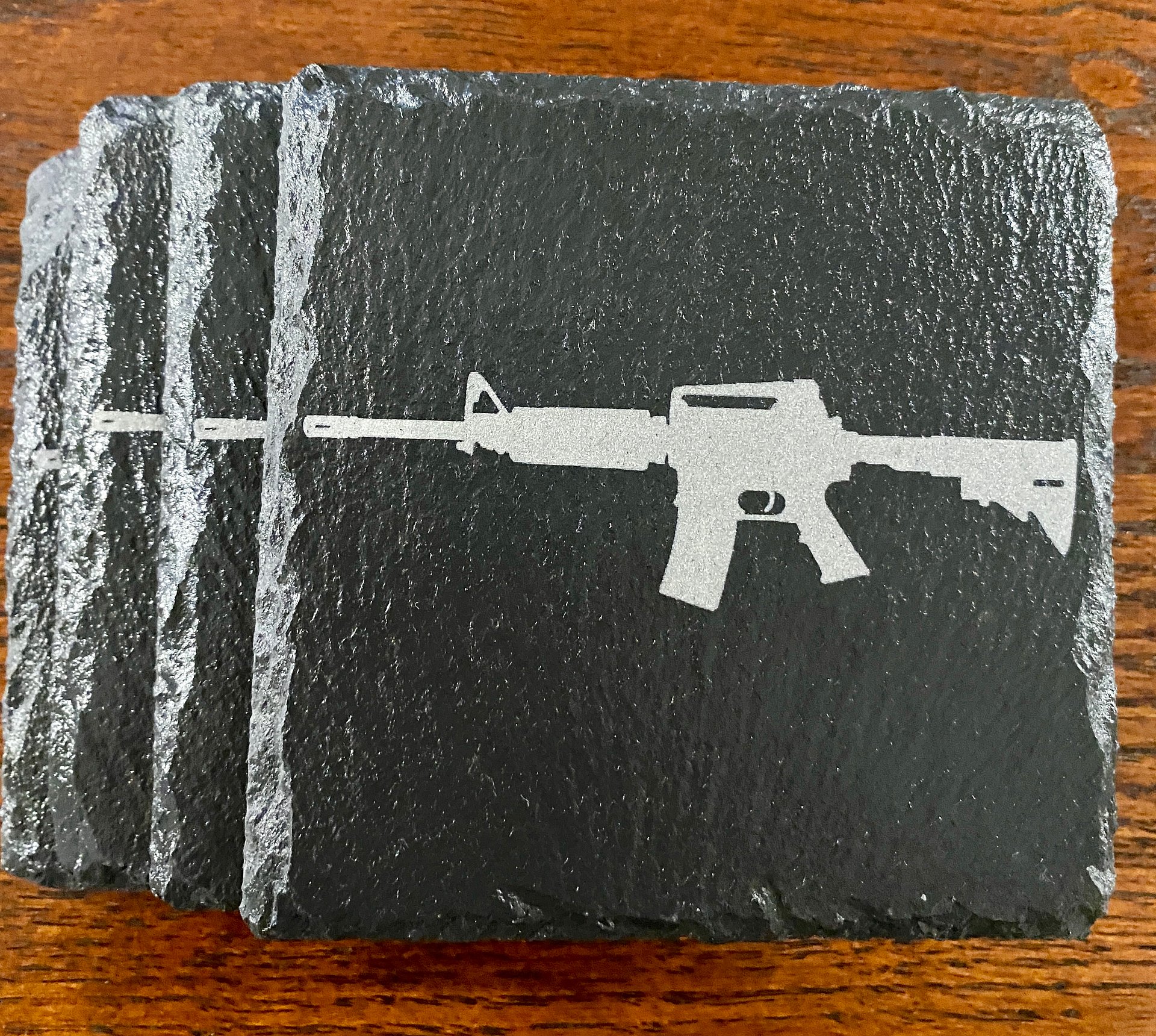 AR-15 Silhouette- Slate Coasters - Set of 4 Custom Laser Engraved product image (2)