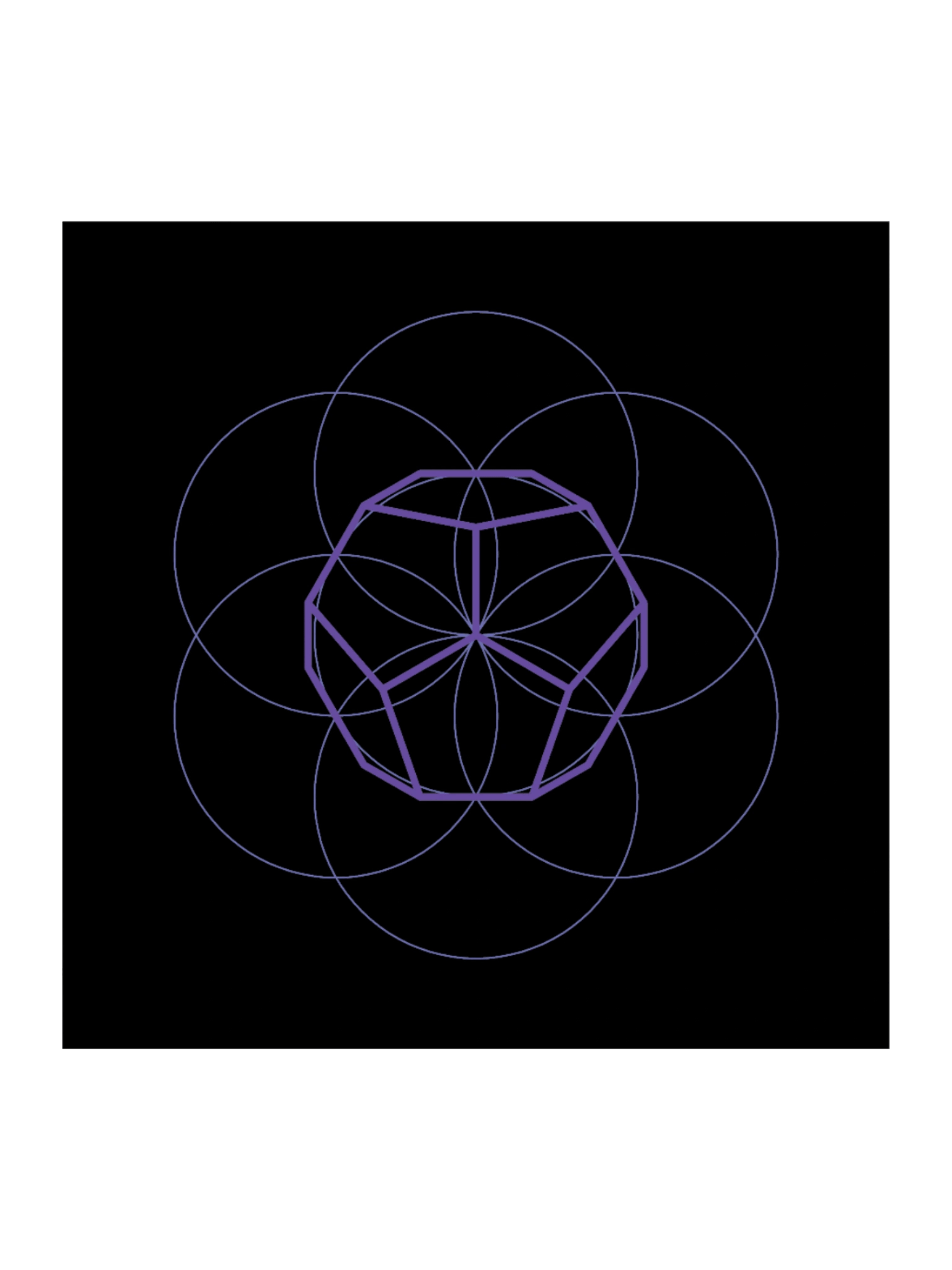 Dodecahedron Square Sticker – Purple with Flower of Life on Black product image (3)