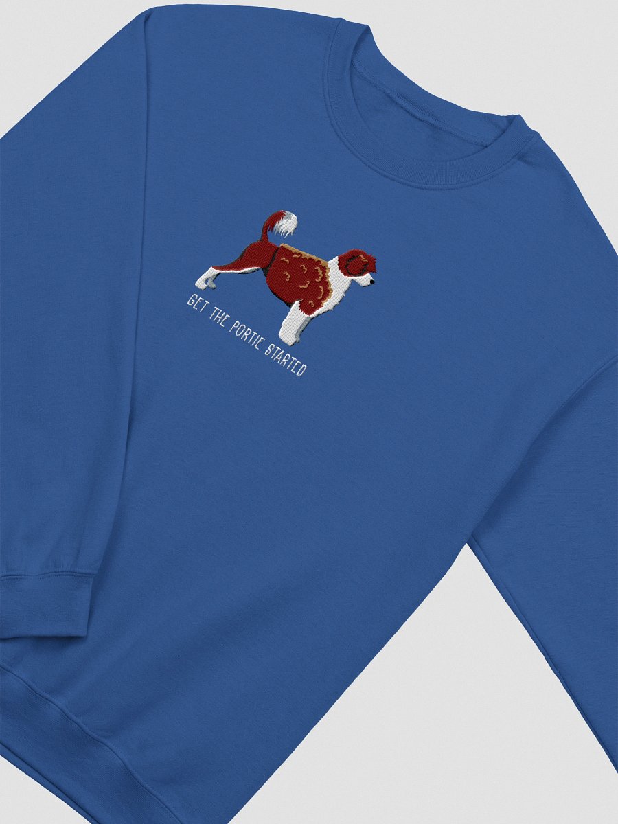 Get the Portie Started Sweatshirt (Embroidered) of a Portuguese Water Dog(Chocolate & White) product image (9)