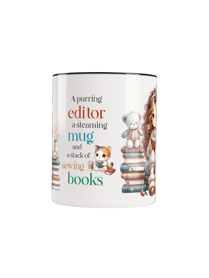 “A Purring Editor” Ceramic Mug – Cute Cat, Coffee & Sewing Book Quote Gift product image (2)