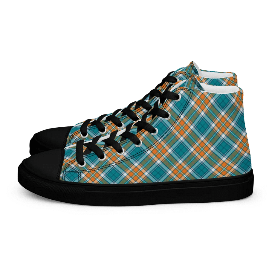 Turquoise and Orange Sporty Plaid Men's High Top Shoes product image (4)