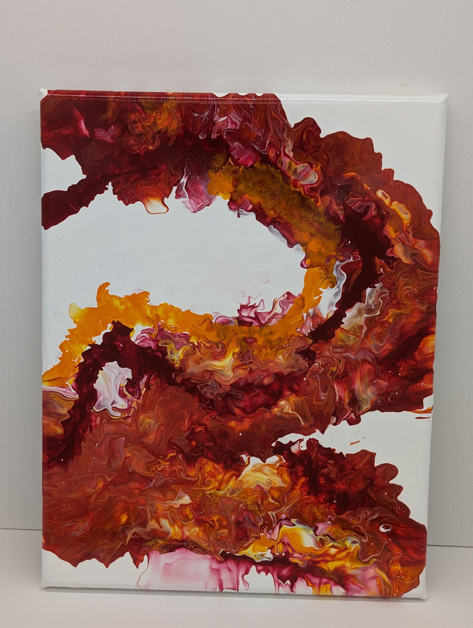 Acrylic Pour Painting on 11in x 14in Canvas- Maroon and Orange product image (1)