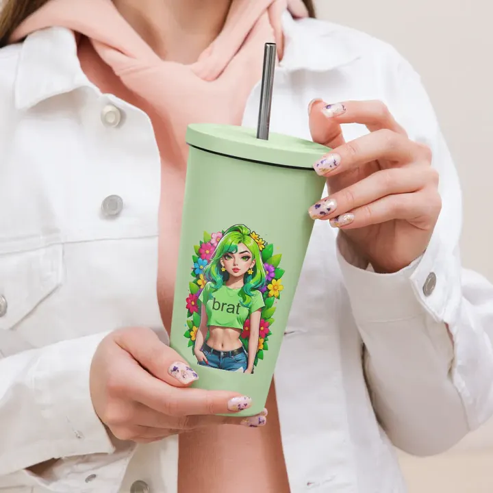 Brat 20 oz Tumbler Cup - Mint - Insulated Tumbler with a Straw v2 product image (2)
