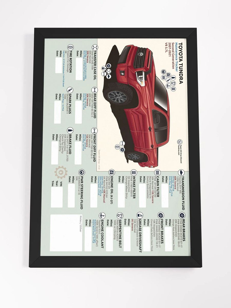 2ND GEN TUNDRA MAINTENANCE TRACKER - Barcelona (Framed) product image (5)