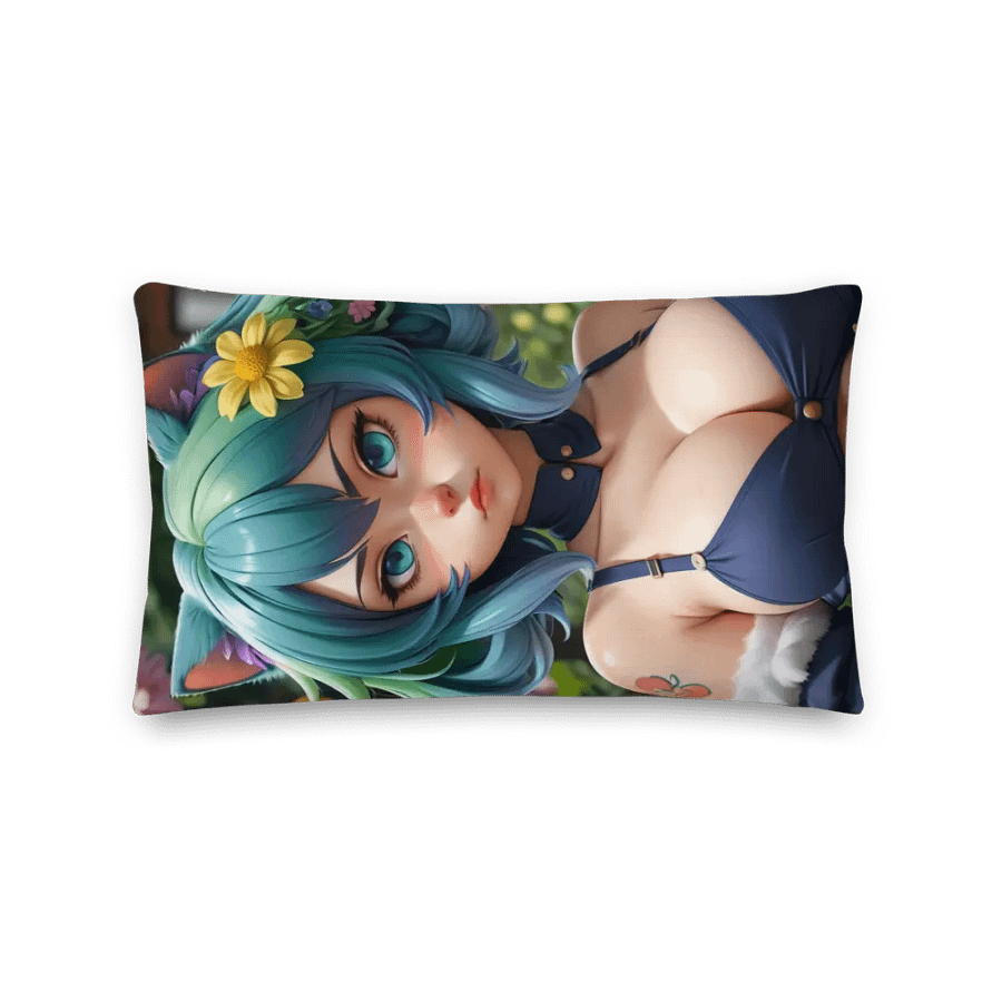 Teal-Haired Catgirl Beach Vibes Pillow product image (3)