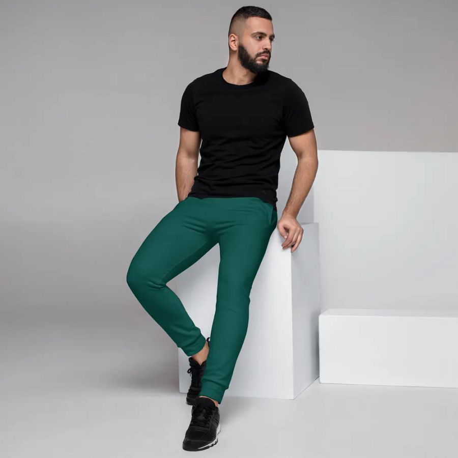 Plain Dark Green True Summer Recycled Polyester Premium Men's Joggers by Treasure Pie product image (7)