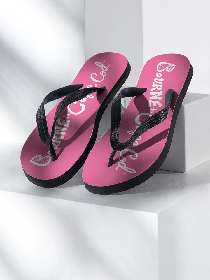 BOURNE to Flip Flop™ | Cape Cod Vibes for Your Soles | Horizontal Logo Sandals | White Logo on Brilliant Rose product image (1)