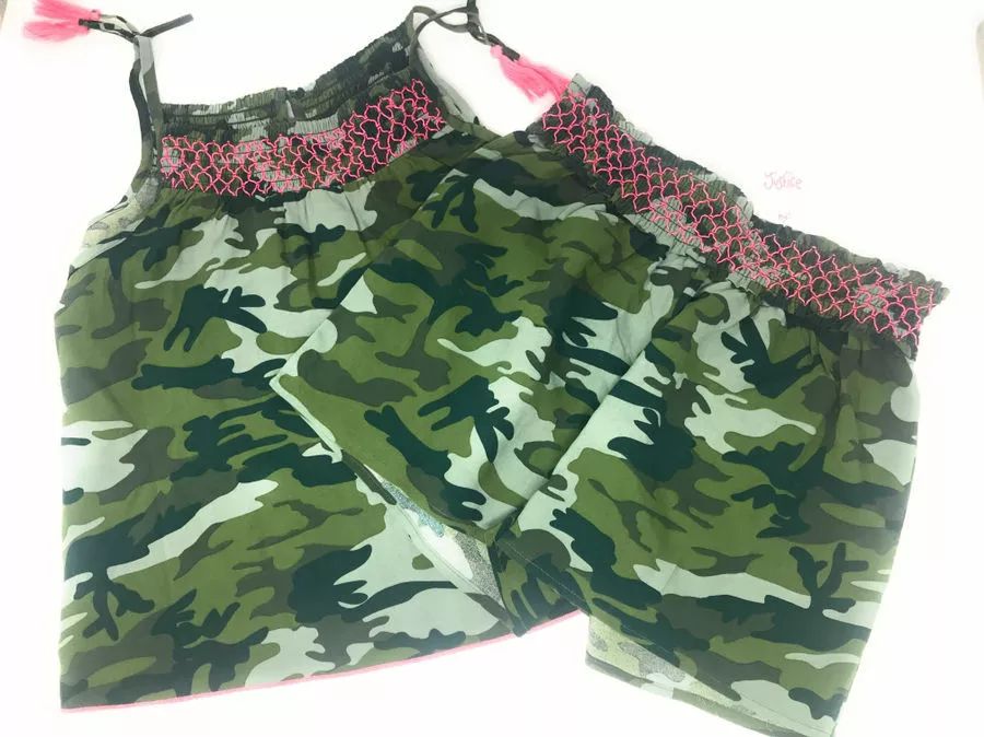 Justice Girls Cute Army Green Smocked Pattern Set of 2! Sz 14-16 Back to School product image (2)