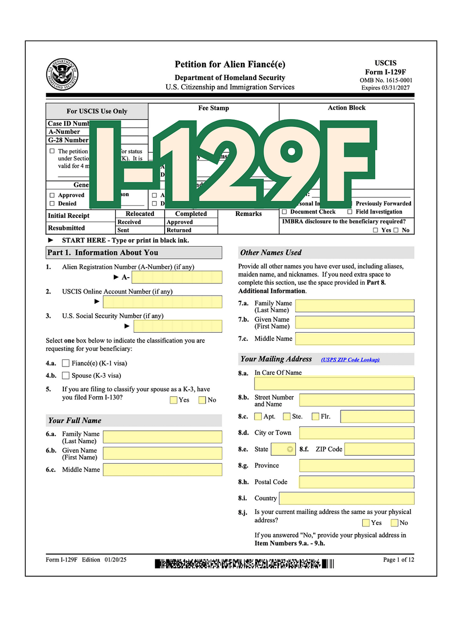 Fully Editable I-129F Form product image (1)