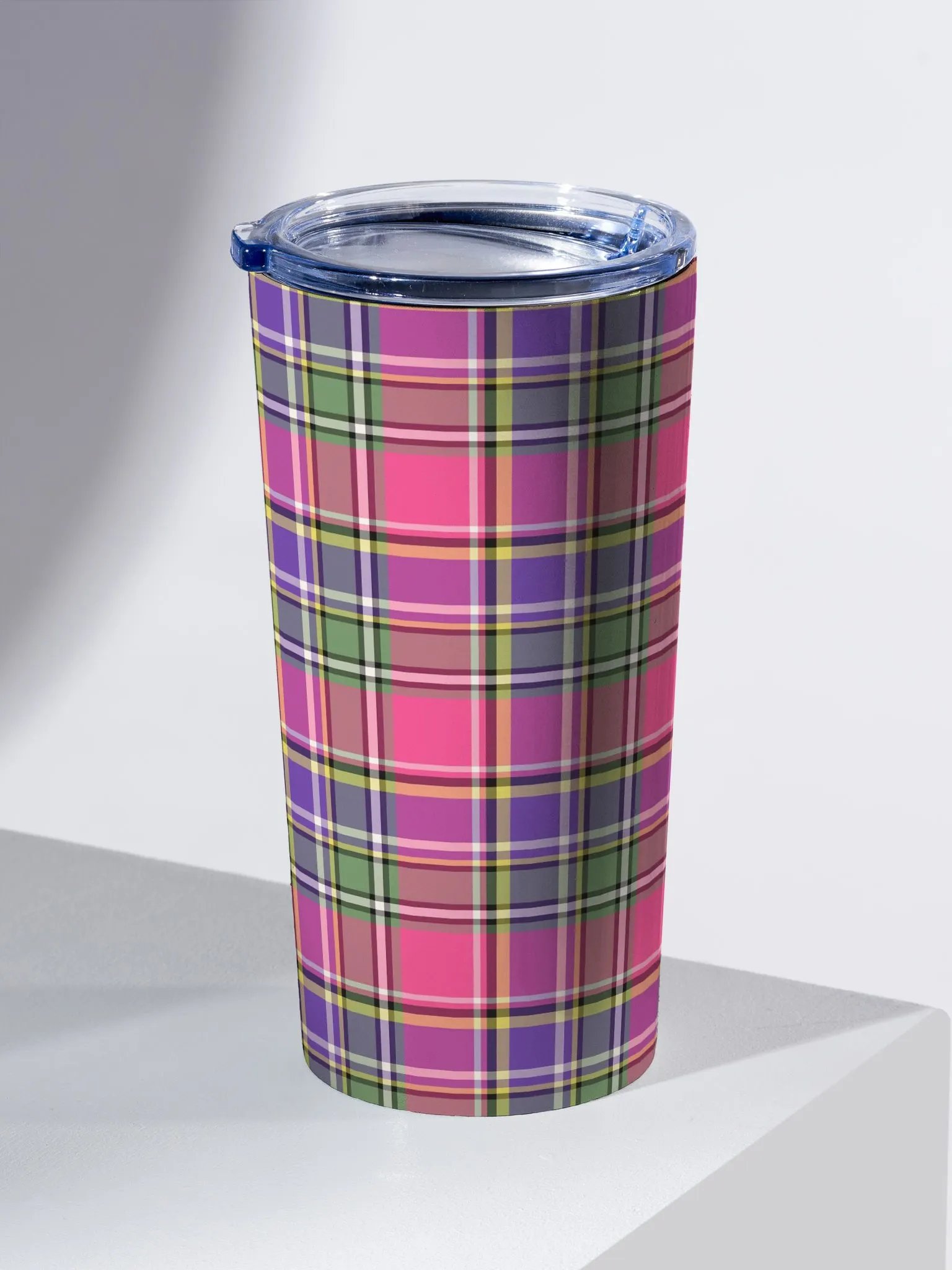 Pink and Purple Vintage Plaid Travel Tumbler product image (1)