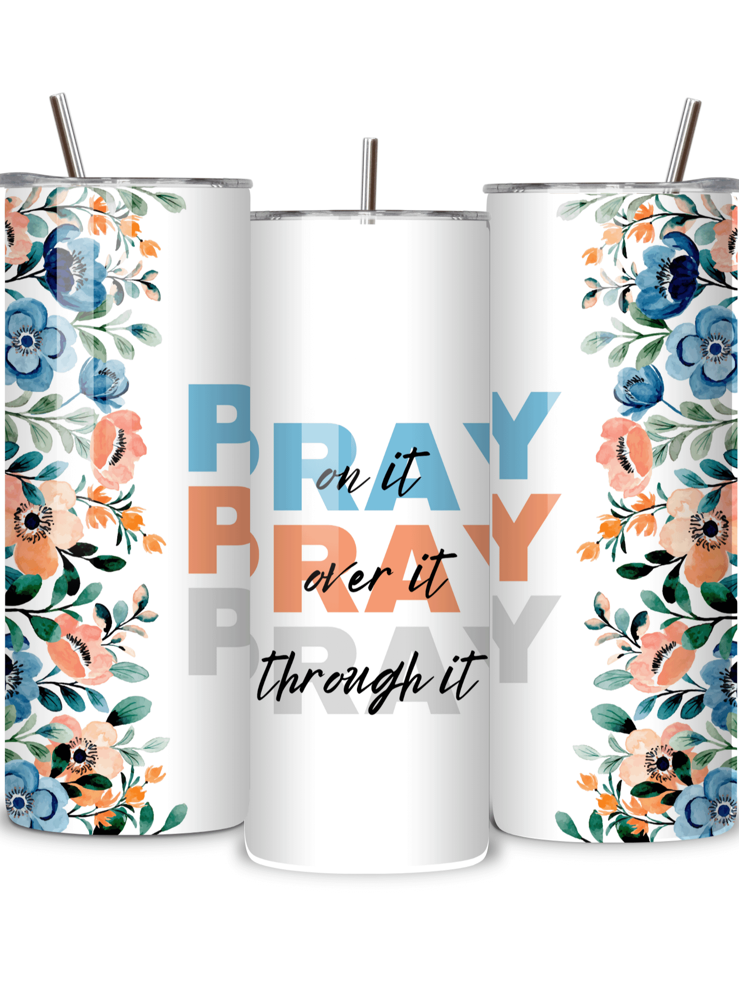 Pray On It, Prayer 20oz Skinny Tumbler with Metal Straw – Inspirational Floral Design – Double-Walled Insulated Stainless Steel Tumbler for Hot & Cold Drinks, Gift for People of Faith product image (2)