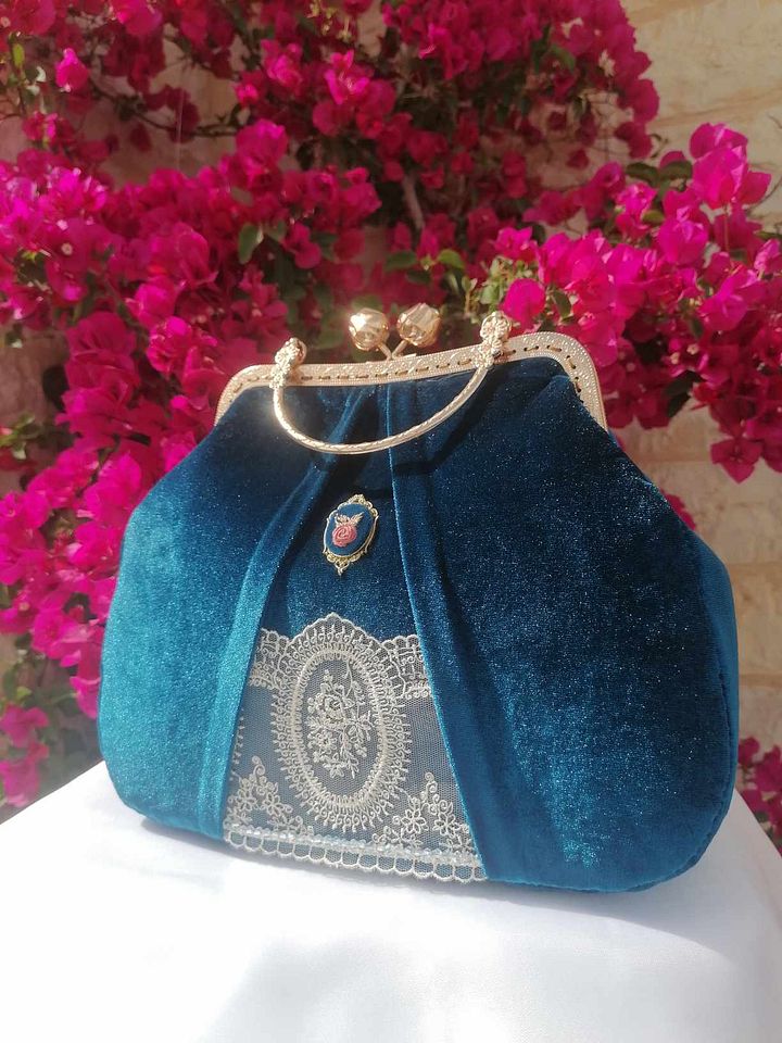 Velvet teal handbag product image (1)