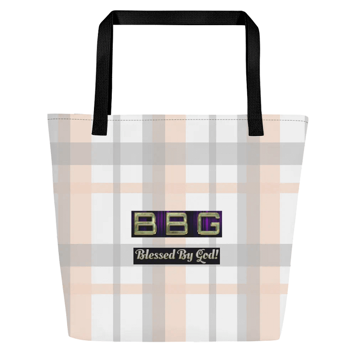 Pink Plaid Tote Bag with Pocket (No Logo) product image (1)