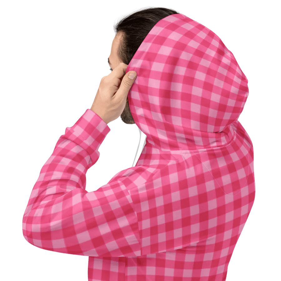 Bright Pink Checkered Plaid Hoodie product image (8)