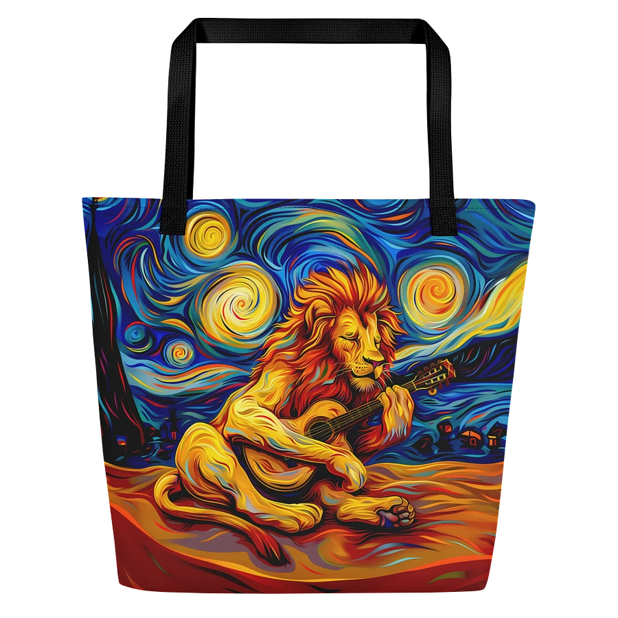 Tote Bag: Trippy Lion Playing Guitar Van Gogh Starry Night Art Style Design product image (1)