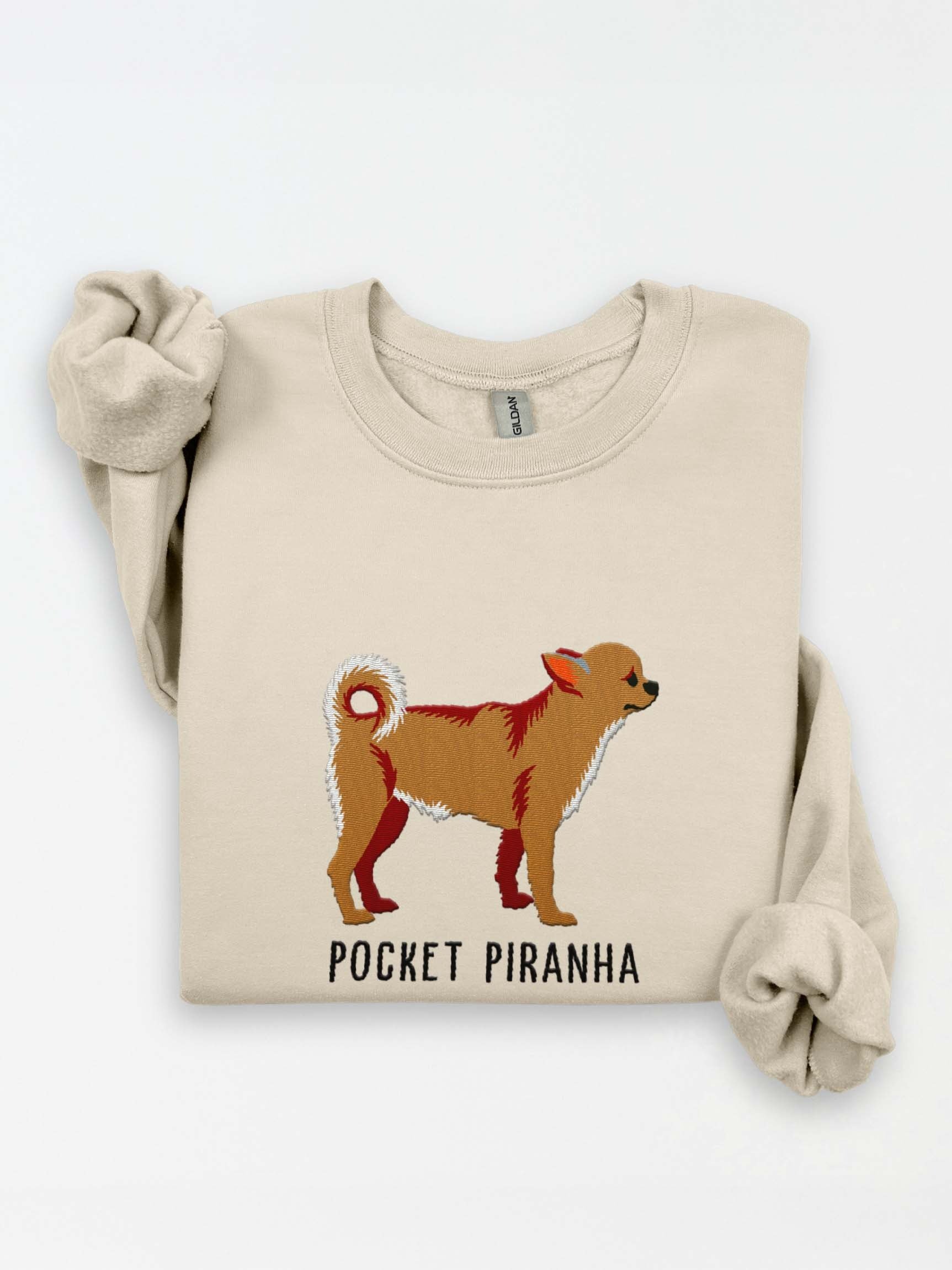 Pocket Piranha Sweatshirt (Embroidered) of a Chihuahua(Tan) product image (1)