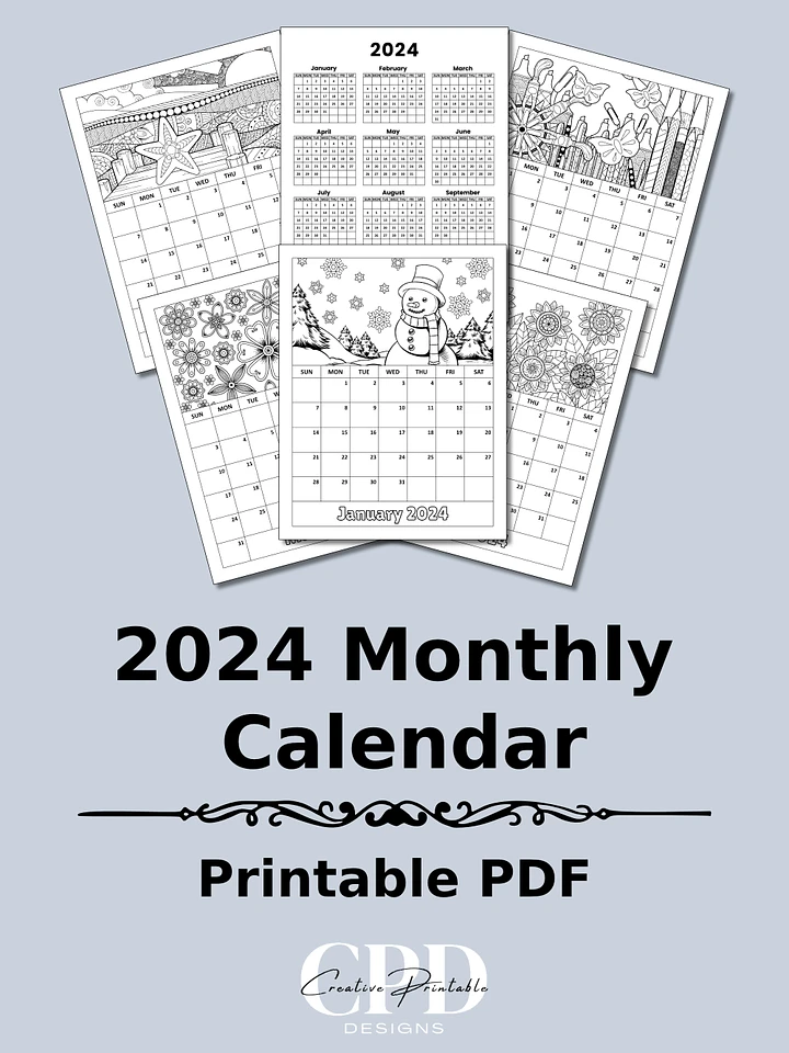 Printable 2024 Monthly Calendar With Coloring Pictures product image (1)