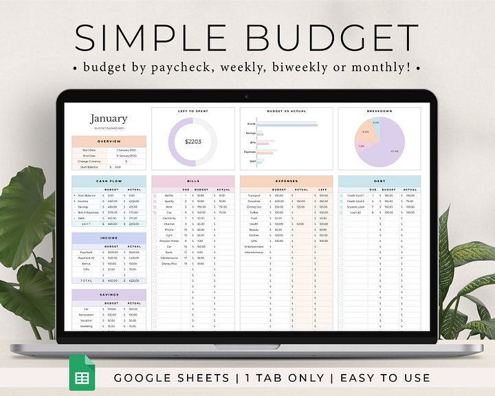 Simple Budget Planner Spreadsheet for Google Sheets product image (1)