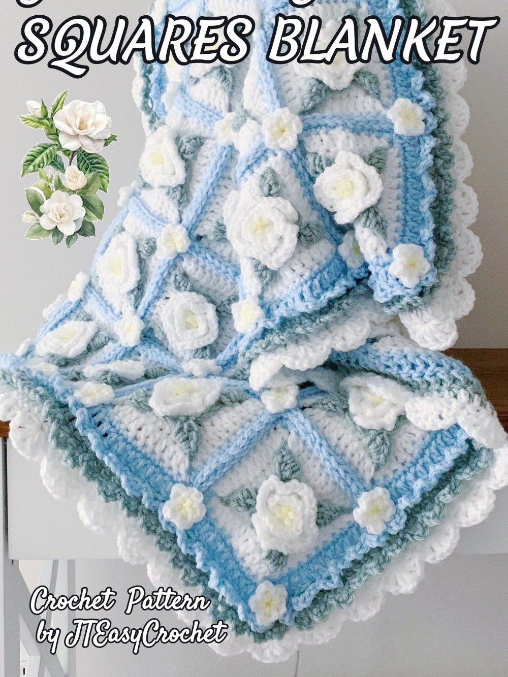 Frozen Garden Baby Blanket Throw Crochet Pattern, Gardenia 3D Granny Square Blanket, PDF Instant Download product image (7)