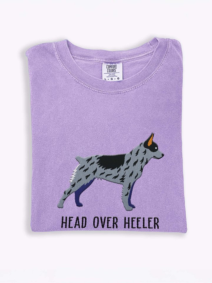 Head Over Heeler T-Shirt(Embroidered) of an Australian Cattle Dog(Blue Heeler, Docked Tail) product image (1)