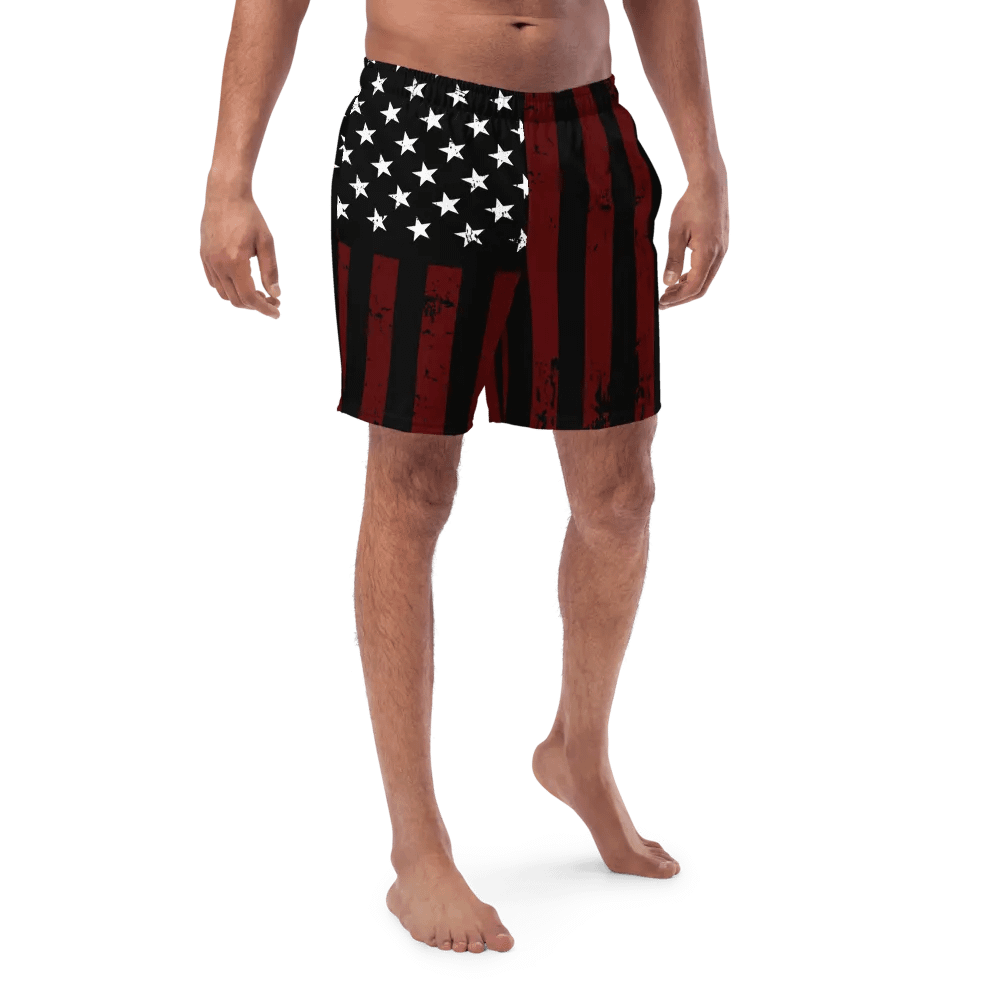 Distressed Black & Red Americana Swim Trunks product image (1)