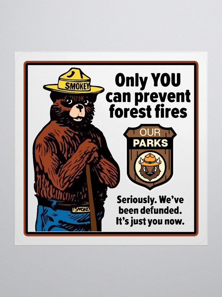 We've been DEFUNDED! Smokey Our Parks Bear Sticker 3 SIZES! Alt National Parks Kiss Cut Vinyl product image (2)