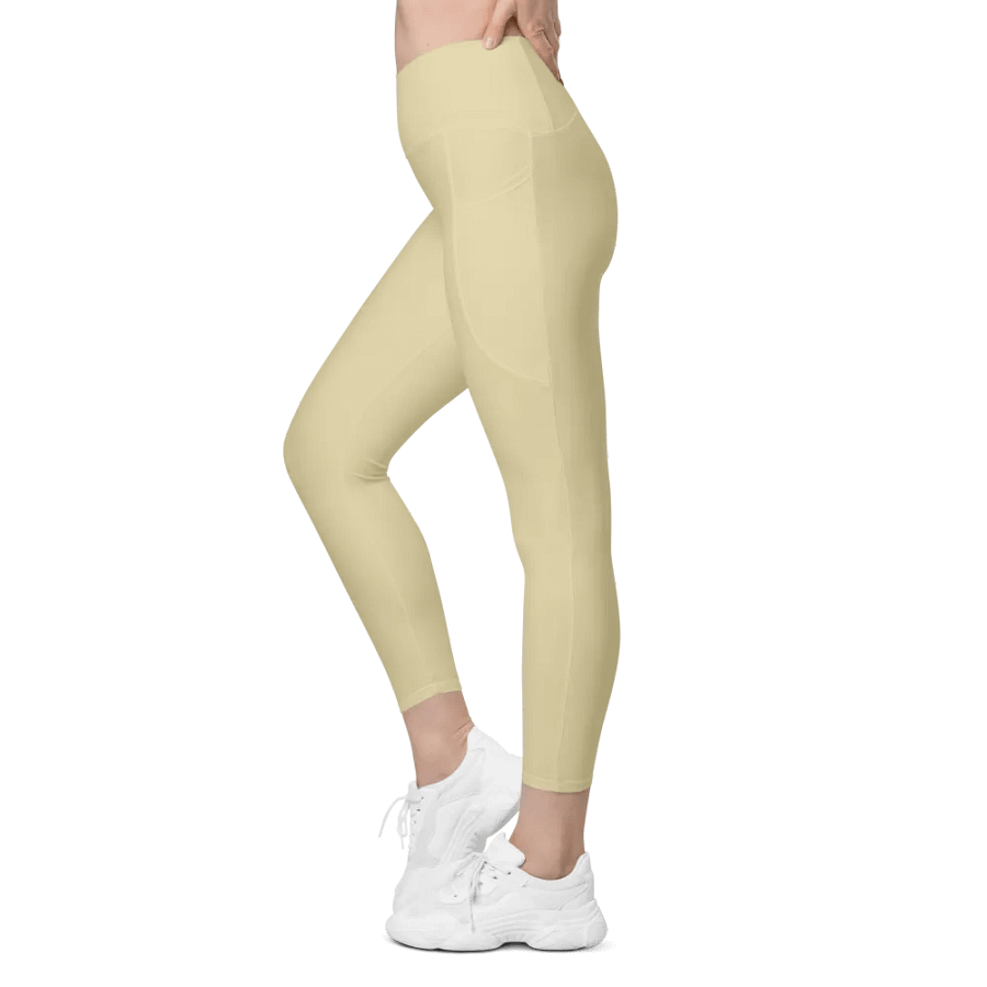 Plain Light Yellow Soft Summer Women's High Waisted Premium Crossover Leggings with Pockets by Treasure Pie product image (5)