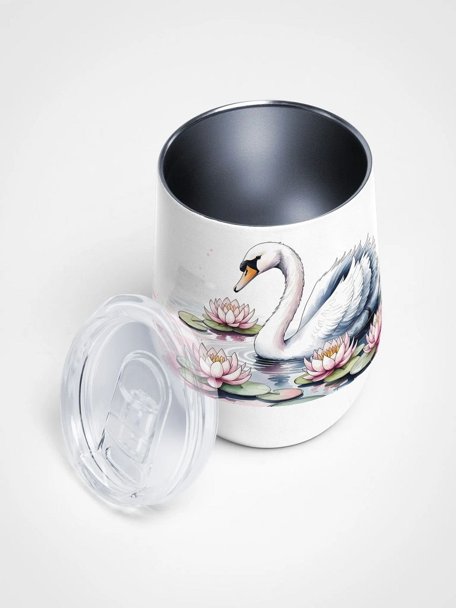 Graceful Swan in Water Lilies 12 Oz Wine Tumbler – Elegant Swan & Water Lily Watercolor Design product image (4)