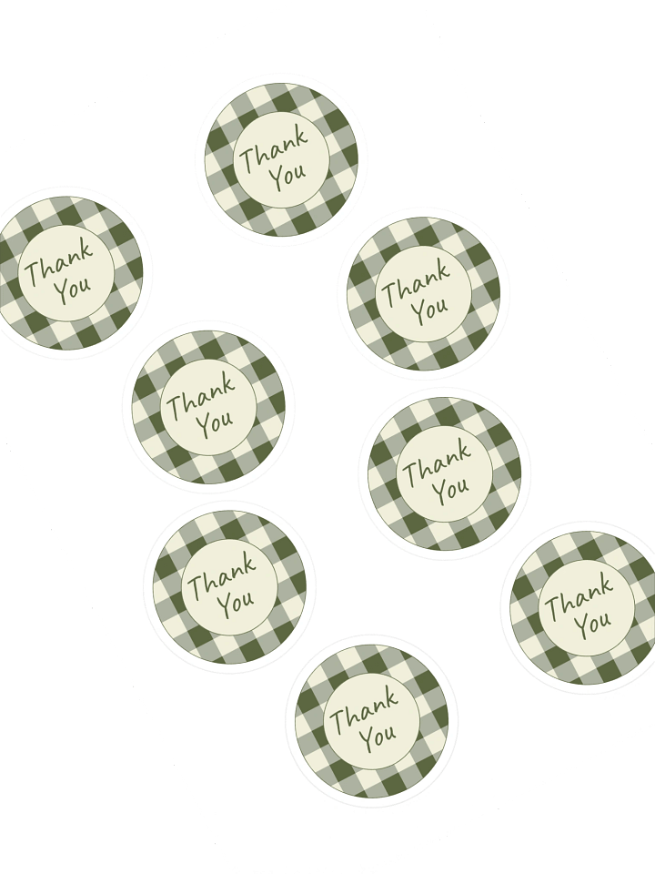Set of 8 Green & Cream Gingham Thank You Stickers product image (1)