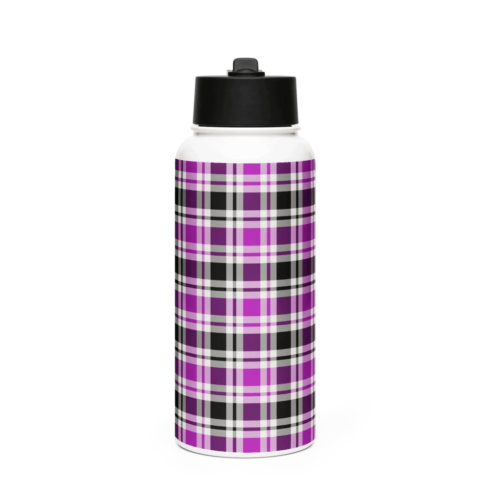 Purple, Black and White Plaid Water Bottle product image (4)