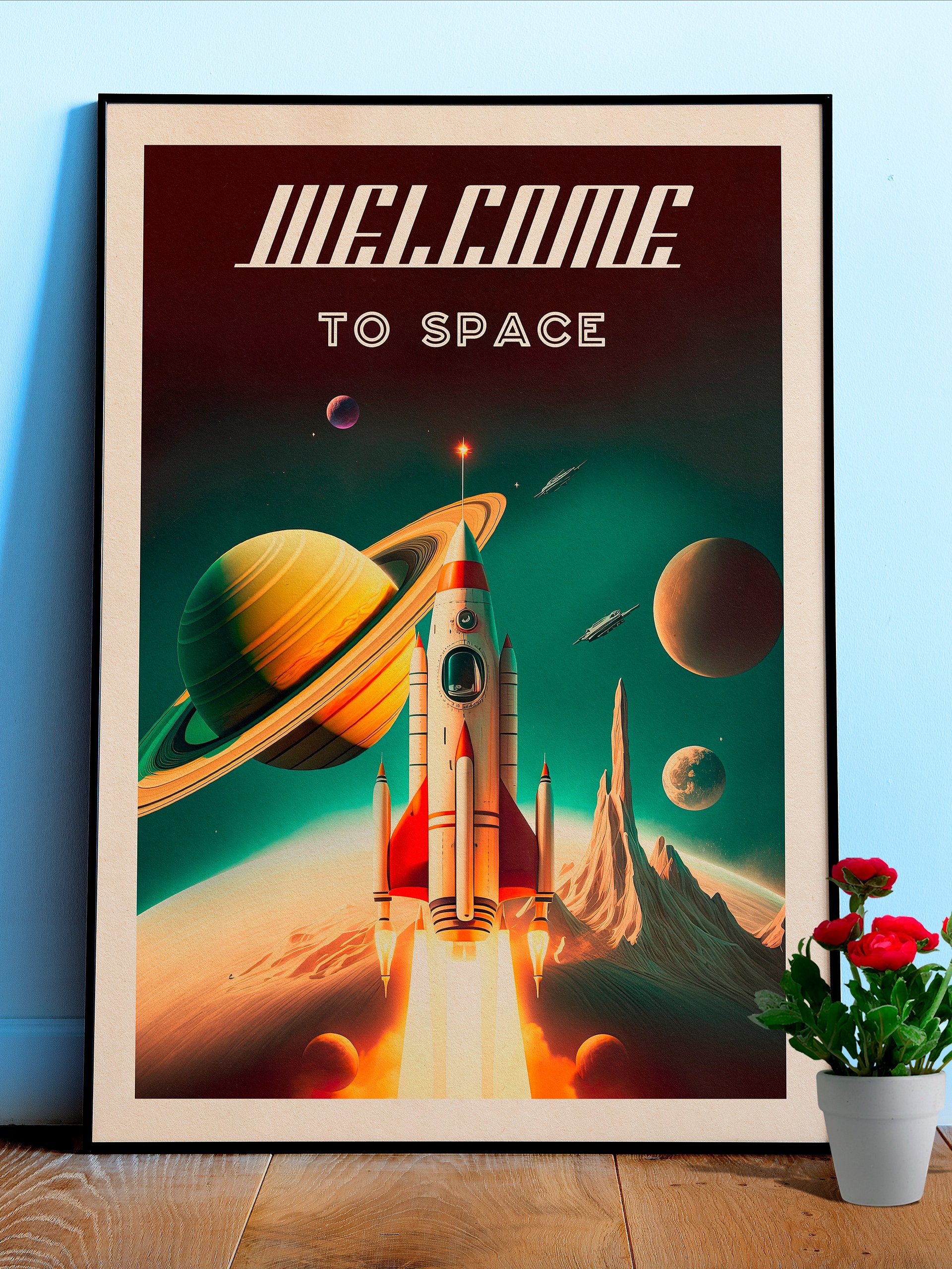 Welcome to space — Vintage space poster, retro space art, propaganda poster, retrofuturism art, retro sci-fi print product image (1)