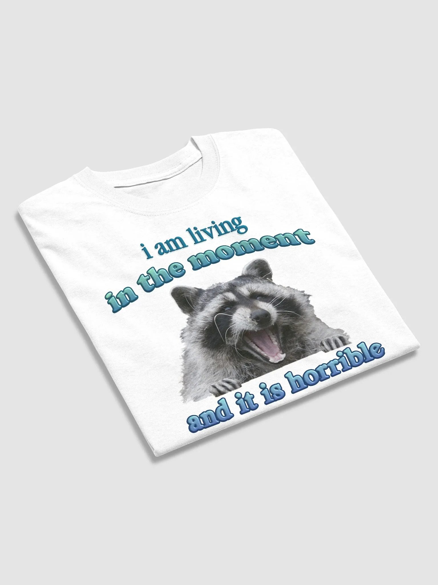 I am living in the moment (and it is horrible) raccoon T-shirt product image (9)